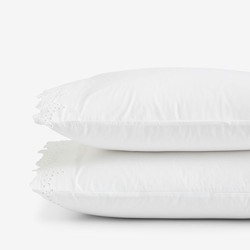 Eyelet Classic Cool Cotton Percale Solid Pillowcase Set - White, Standard