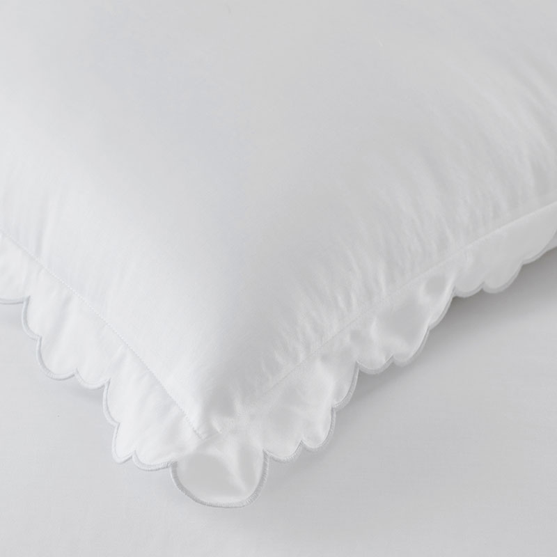 Embroidered Scallop Classic Smooth Sateen Solid Bed Sheet Set - Light Gray, Twin XL