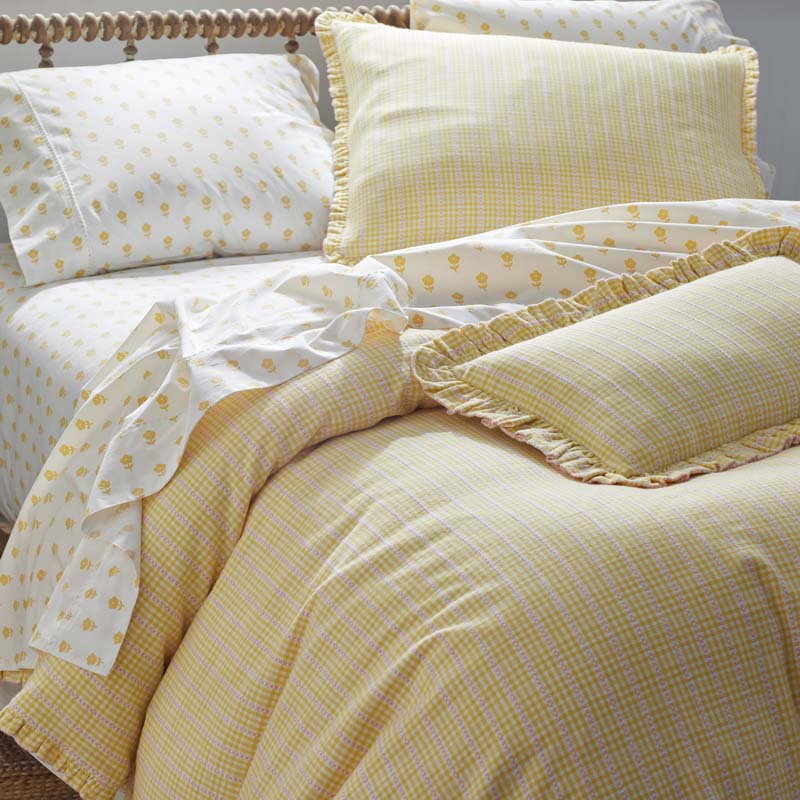 Mini-Prints Garment Washed Cotton Percale Bed Sheet Set - Flowers Yellow, Twin