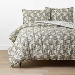 Tapestry Floral Reversible Garment Washed Cotton Percale Comforter Set - Ivory Multi, Full/Queen