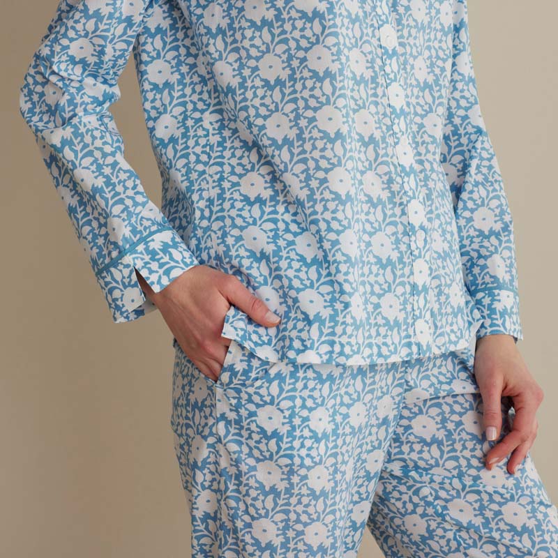 Printed Voile Women's Cropped Pajama Set - Floral Weave, L