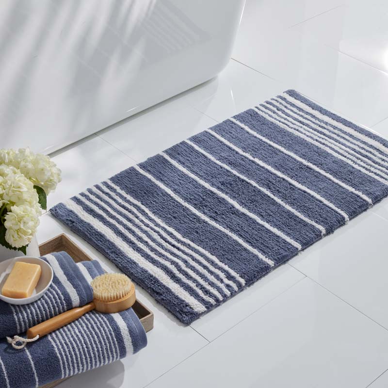 Plush Spa Stripe Bath Rug - Dark Indigo, 21 in. x 34 in.