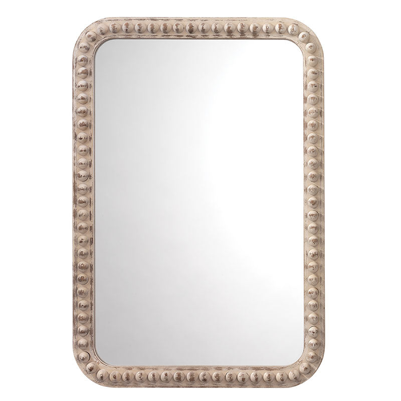 Wood Beaded Mirror - White, Rectangle