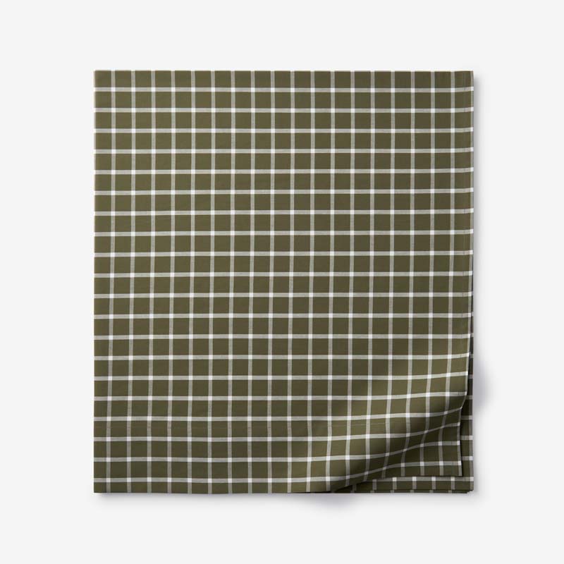 Classic Stripes and Plaids Cool Yarn-Dyed Cotton Percale Flat Bed Sheet - Windowpane Green, King/Cal. King