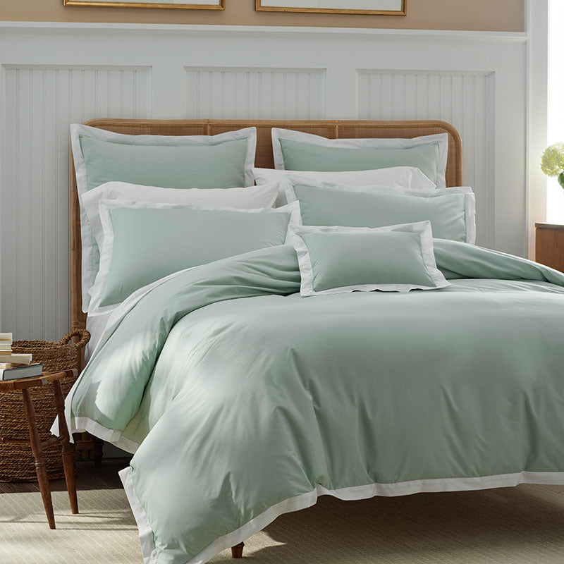 Solid Border Classic Cool Cotton Percale Duvet Cover - Sea Mist, King/Cal. King