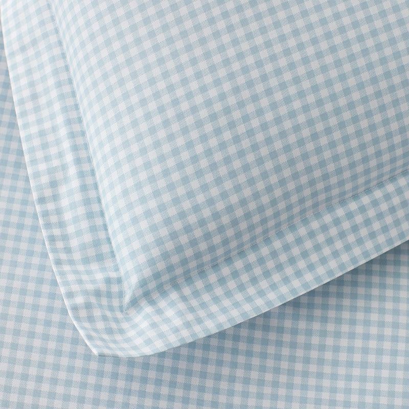 Ditsy Gingham Classic Cool Organic Cotton Percale Toddler Bed Sheet Set - Blue