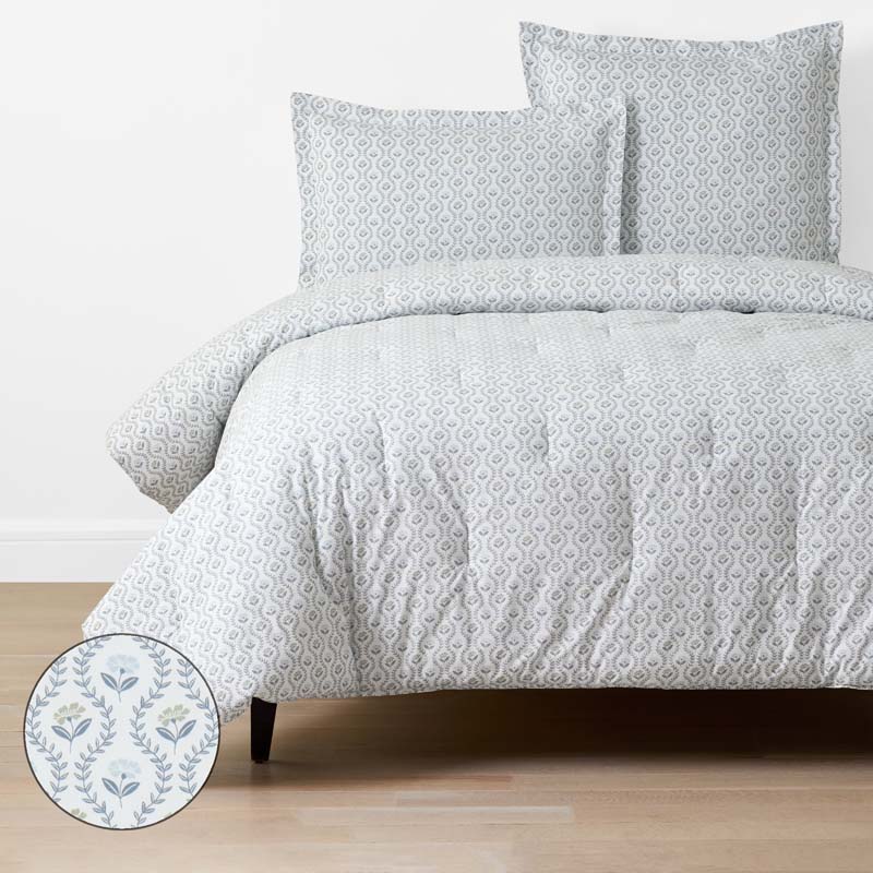 Tira Floral Classic Cool Cotton Percale Comforter - Flower Green, King/Cal. King