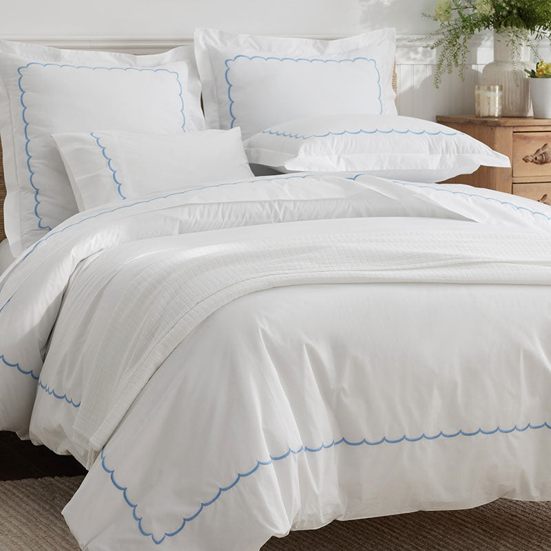 Embroidered Scallop Classic Cool Cotton Percale Sham - Blue, King
