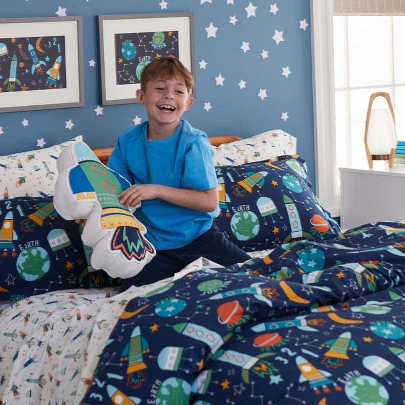 Planets and Rockets Classic Cool Organic Cotton Percale Pillowcase Set - Navy Multi, Standard