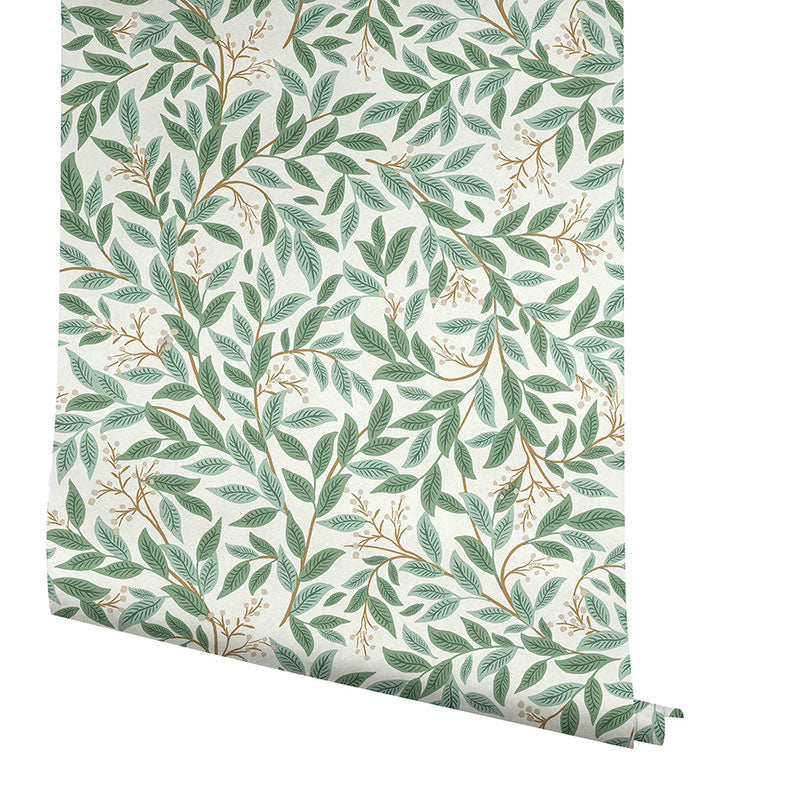 Willowberry Traditional Wallpaper - Emerald White, Roll