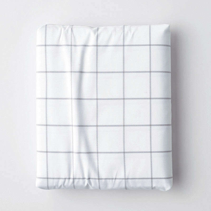 Tailored Stripes and Plaids Classic Cool Cotton Percale Fitted Bed Sheet - Block Plaid Light Graphite, Full