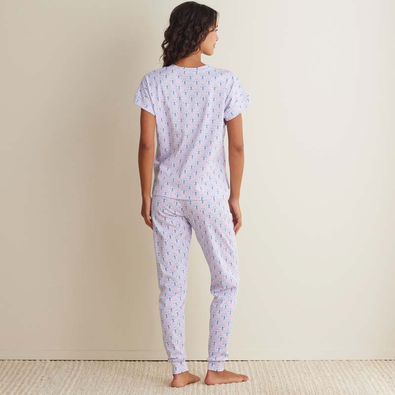 Printed Peruvian Cotton Women's Jogger Pants Pajama Set - Petite Floral, XXL