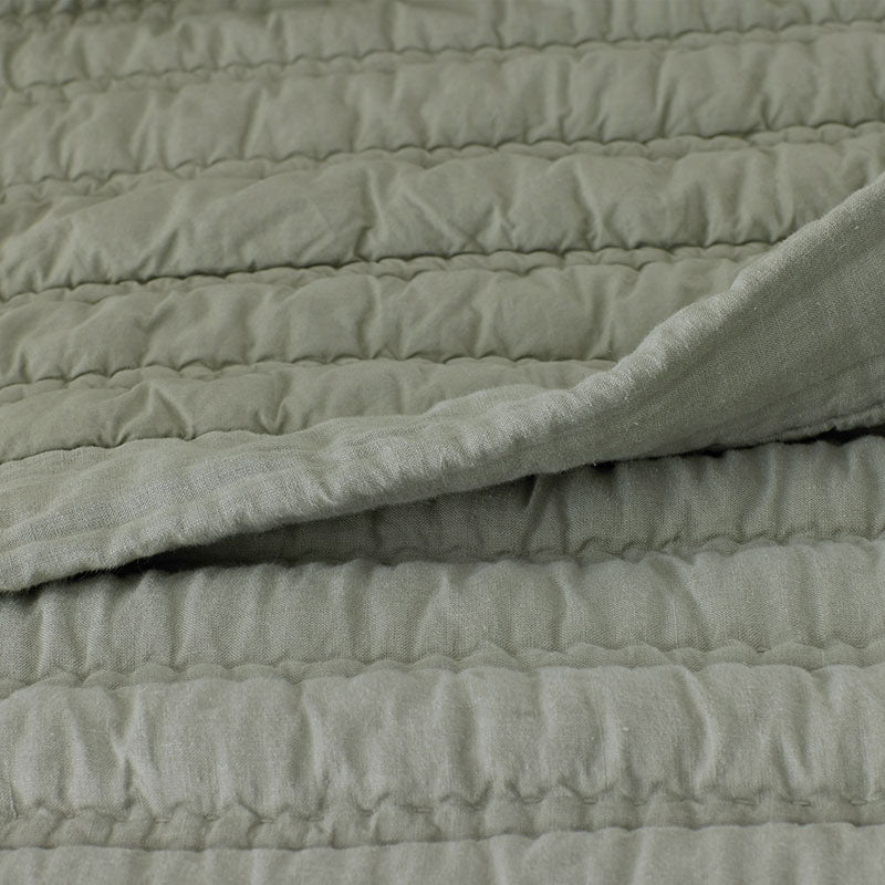 Premium Breathable Washed Linen Solid Quilted Sham - Moss, King