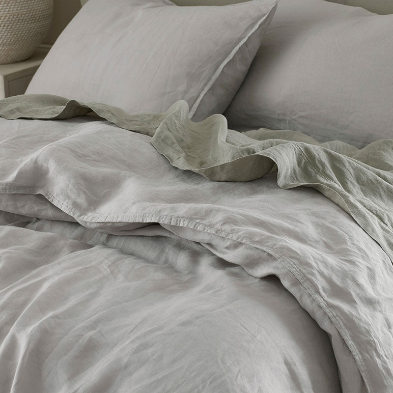 Premium Breathable Washed Linen Solid Fitted Bed Sheet - Light Gray, King
