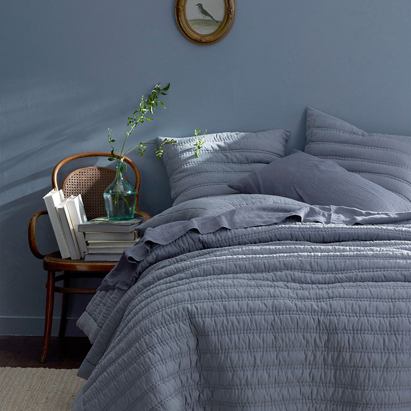 Premium Breathable Washed Linen Solid Quilt - Blue Stone, King/Cal King