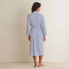 Yarn-Dyed Stripe Pima Cotton Women's Kimono Robe - Navy/White, XXL