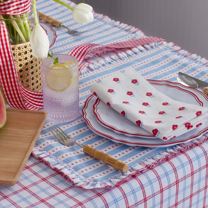 Flowers & Plaid Yarn-Dyed Reversible Placemats, Set of 4  - Graph Plaid Red