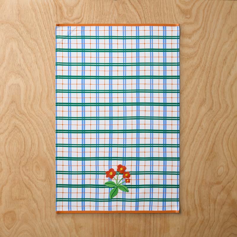 Floral Plaid Kitchen Towel Sets - Multi, Set of 4