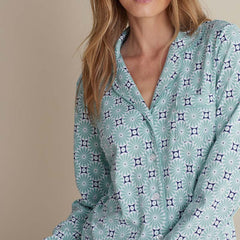 Printed Peruvian Cotton Women's Button-Down Pajama Set - Cool Daisy, XXL