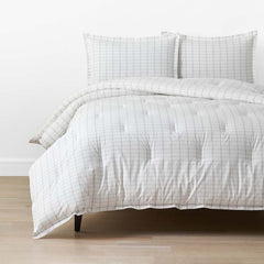 Yarn-Dyed Plaid Garment Washed Cotton Percale Comforter Set - Ivory Multi, Full/Queen