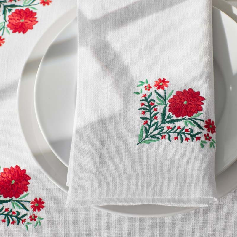 Embroidered Novelty Napkins, Set of 4 - Poinsettia