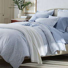 Jacquard Leaf Yarn-Dyed Premium Smooth Supima® Cotton Wrinkle-Free Sateen Bed Sheet Set - Blue Shadow, Full