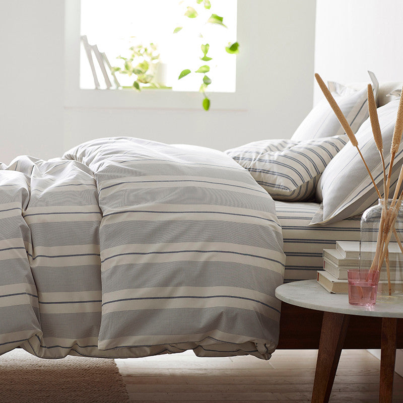 Tailored Stripes and Plaids Classic Cool Cotton Percale Bed Duvet Cover - Wide Stripe Navy, Full/Queen