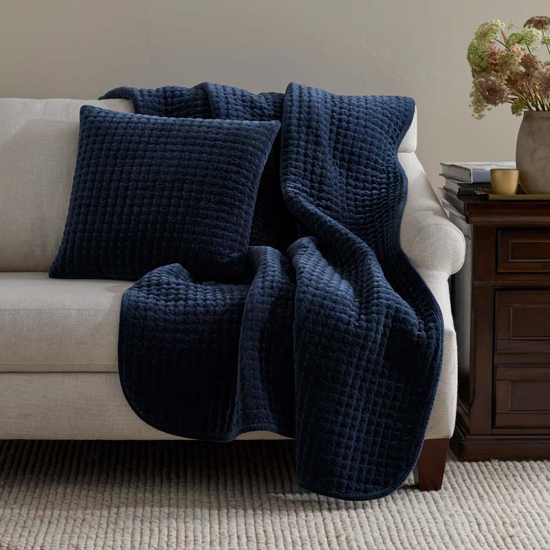 Tufted Stitch Velvet Decorative Lumbar Pillow Cover - Navy, 12 in. x 21 in.