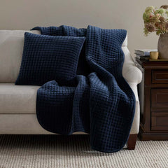 Tufted Stitch Velvet Decorative Lumbar Pillow Cover - Navy, 12 in. x 21 in.