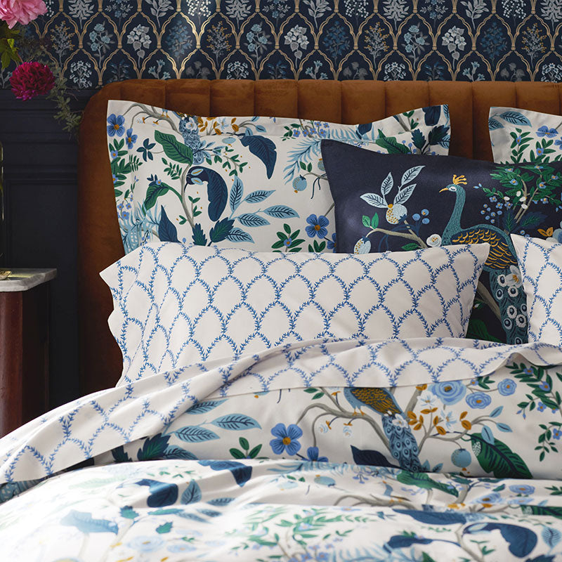 Peacock Decorative Square Pillow Cover - Navy Multi