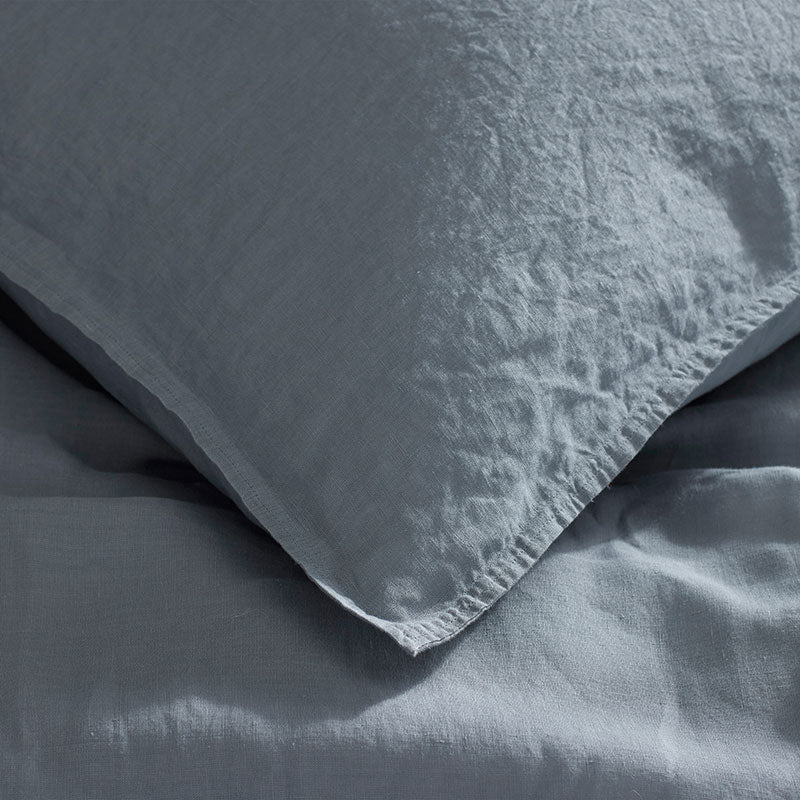Premium Breathable Washed Linen Solid Fitted Bed Sheet - Dusty Blue, Full