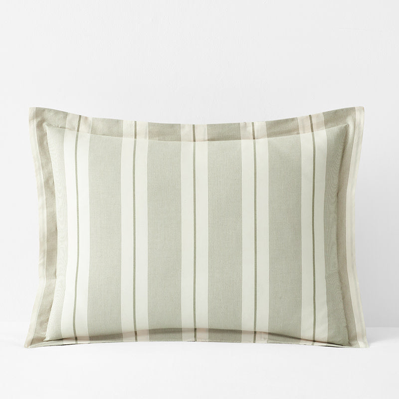 Tailored Stripes and Plaids Classic Cool Cotton Percale Sham - Wide Stripe Moss Green, King