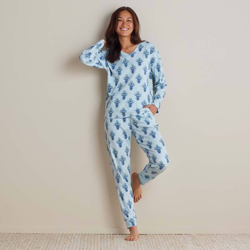 Printed Peruvian Cotton Women's Jogger Pants Pajama Set - Suhana, L