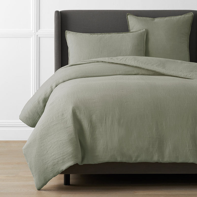 Premium Breathable Washed Linen Solid Duvet Cover - Moss Green, Twin/Twin XL