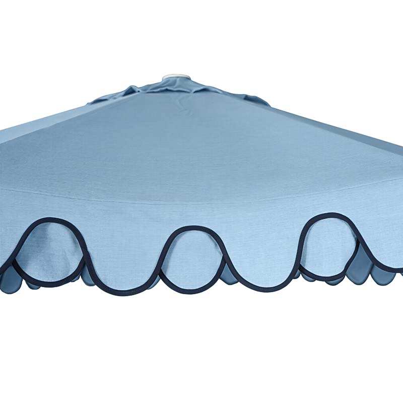9' Round Double Scallop Outdoor Patio Umbrella, Aluminum with Auto Tilt and Crank Lift - Navy