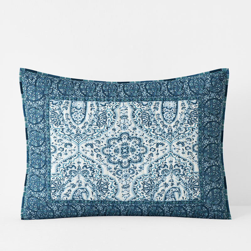 Mona Reversible Quilted Sham - Blue/White, Standard