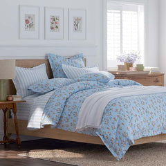 Blossoms and Stripes Classic Cool Cotton Percale Comforter - Garden Poppies, Full/Queen