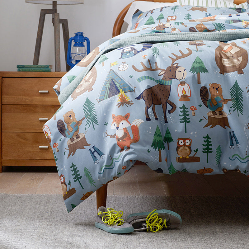 Animal Campers Classic Cool Organic Cotton Percale Pillowcase Set - Blue Multi, Standard