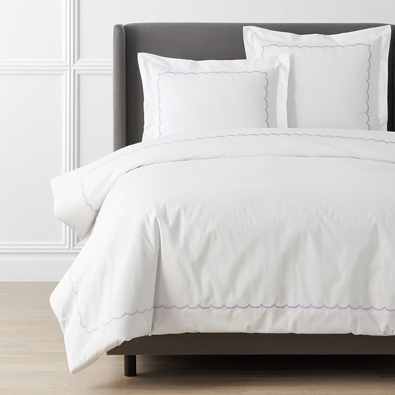 Scallop Embroidered Premium Cool Egyptian Percale Duvet Cover - Lavender, Twin/Twin XL