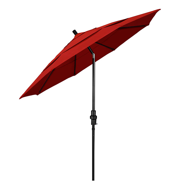 Round Outdoor Patio Umbrella, Fiberglass with Twist Tilt - Black Finish, Jockey Red, 11'