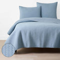 Fara Textured Kantha Quilt - Blue, King/Cal. King
