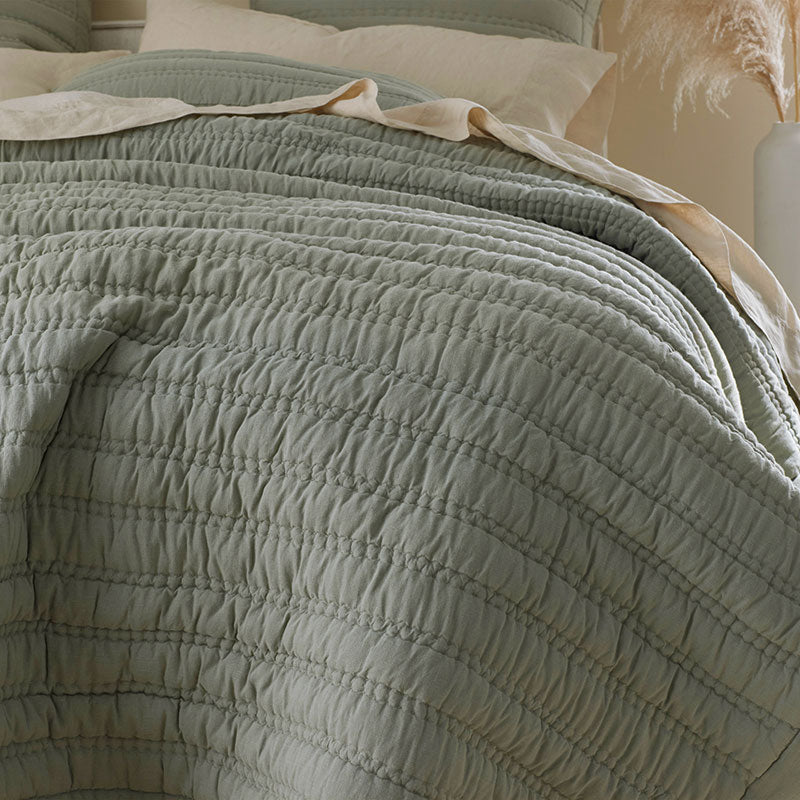 Premium Breathable Washed Linen Solid Quilt - Moss, Twin/Twin XL