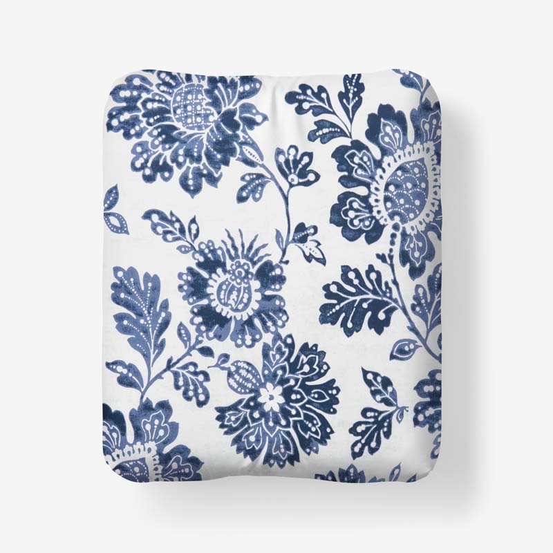 Floral Indigo Garden Classic Cool Cotton Percale Fitted Bed Sheet - Blue, Queen