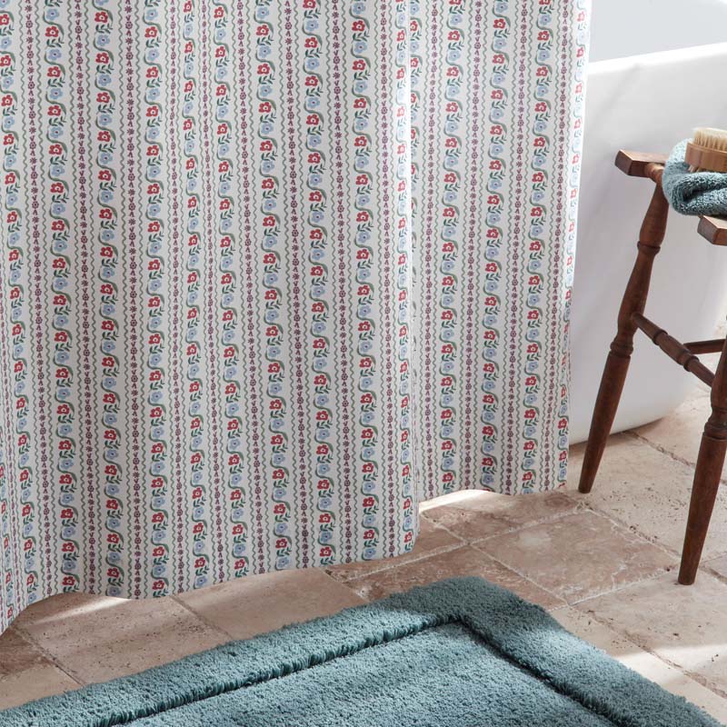 Delphine Classic Cool Cotton Percale Shower Curtain - Ivory Multi