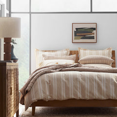 Tailored Stripes and Plaids Classic Cool Cotton Percale Bed Duvet Cover - Wide Stripe Gold, King/Cal. King