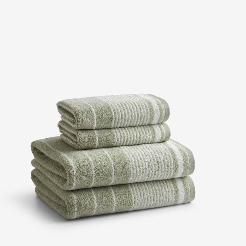 Plush Spa Stripe 4-Piece Bath & Hand Towel Set - Light Willow