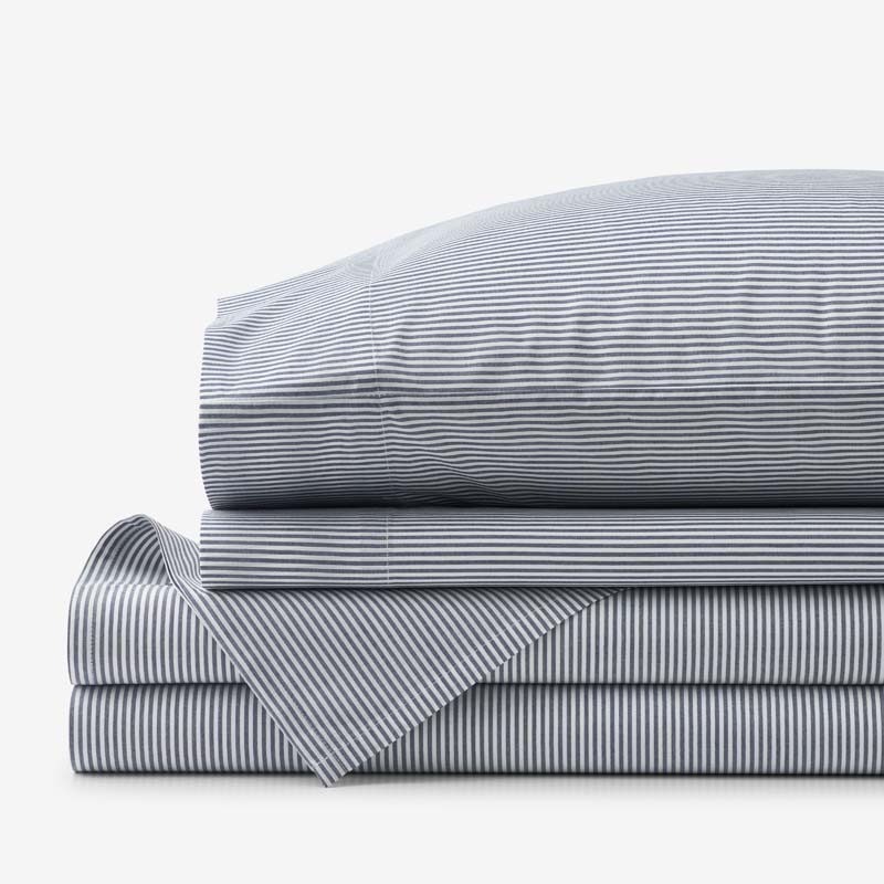 Classic Stripes and Plaids Cool Yarn-Dyed Cotton Percale Bed Sheet Set - Stripe White/Blue, Twin