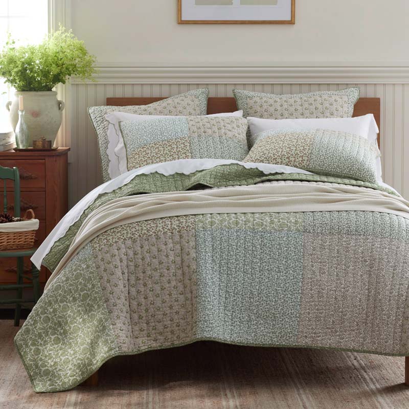 Megara Patchwork Quilted Sham - Green, Euro