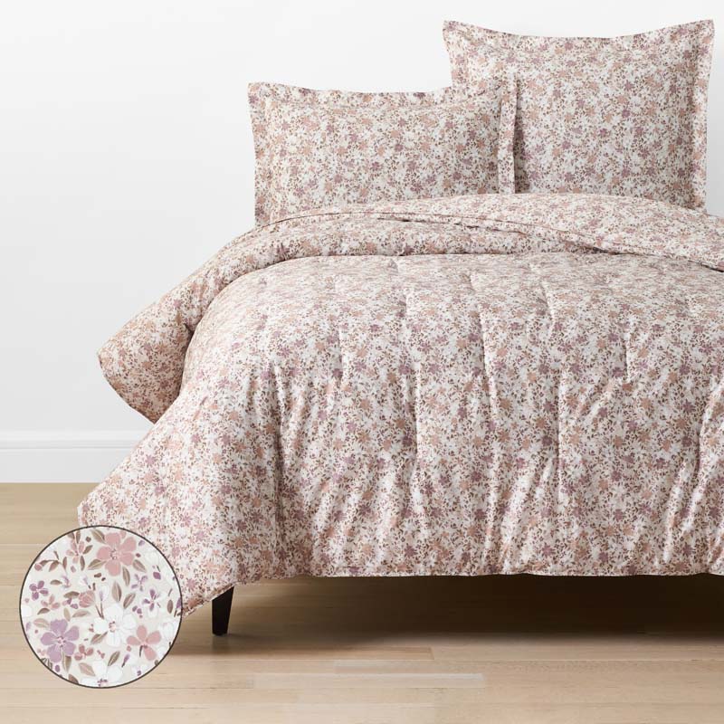 Joyful Floral Classic Smooth Sateen Comforter - Beige, Full/Queen