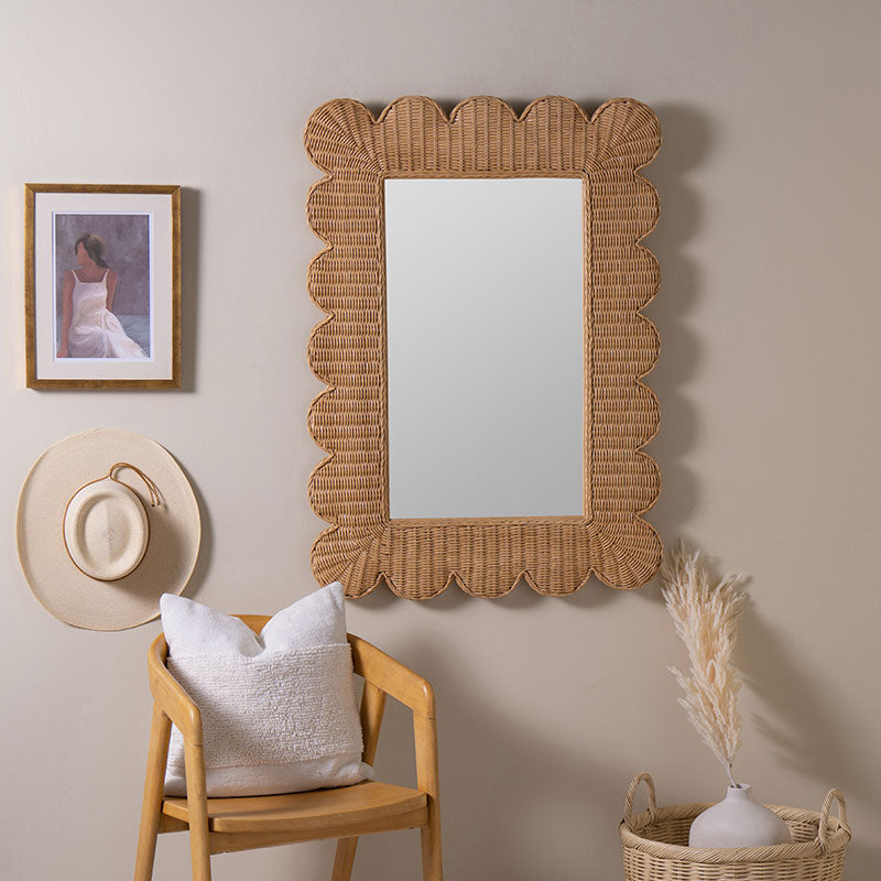Scalloped Rattan Wall Mirror - Natural